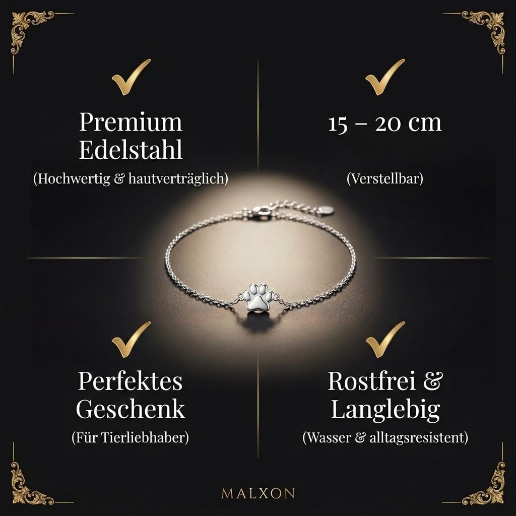 MALXON Armband mit Pfotenanhänger, Detailaufnahme